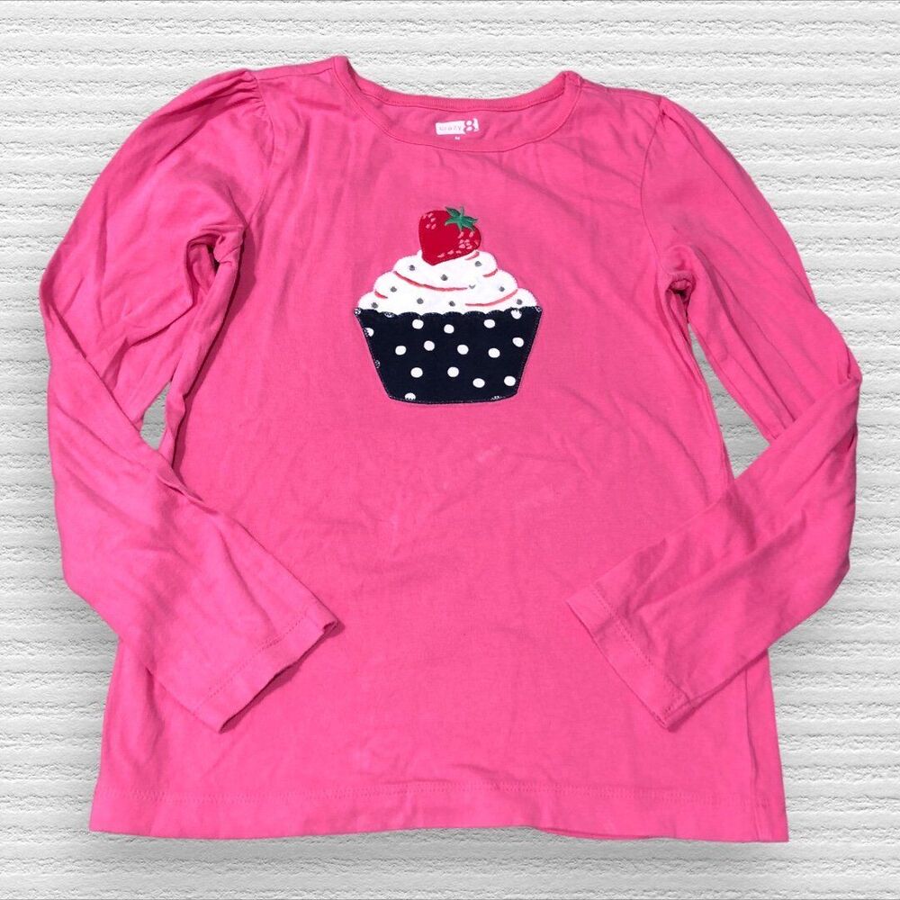 Crazy 8 Med Pink Cupcake Applique Long Sleeve Tee Shirt Birthday Party